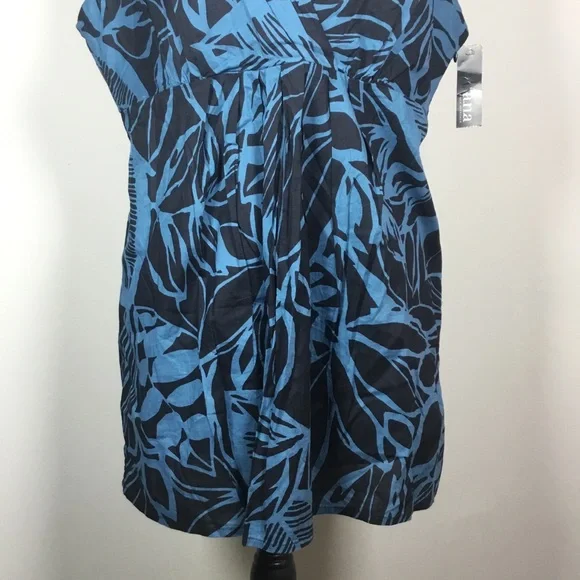 NWT A.n.a. 100% cotton sleeveless babydoll top black & blue exotic floral L - Picture 3 of 8